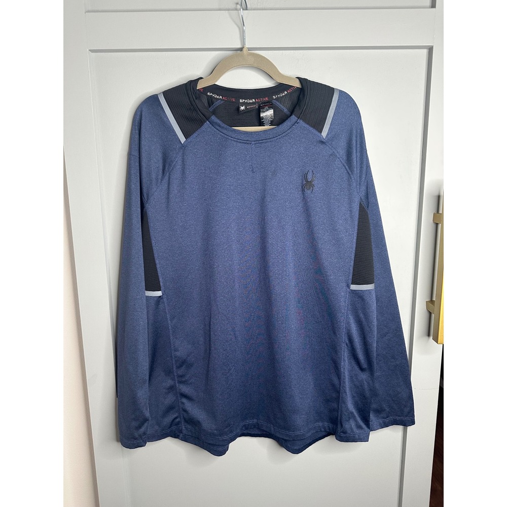 Spyder Active Long Sleeve Athletic Shirt Mens Large Blue‎ Workout Pullover